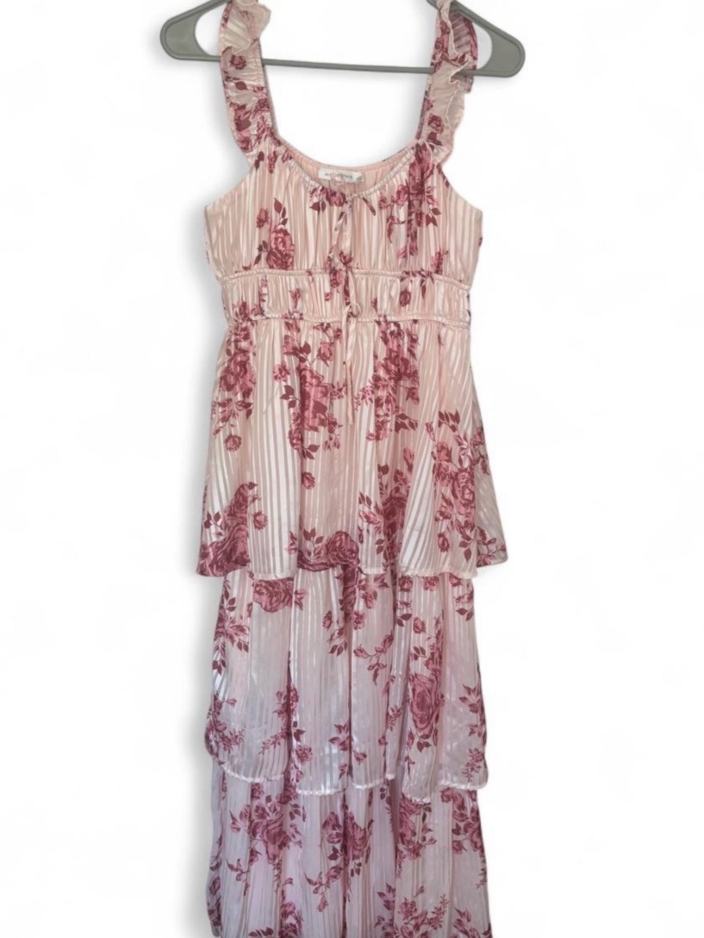 Womens Pink Floral Tiered Maxi Dress